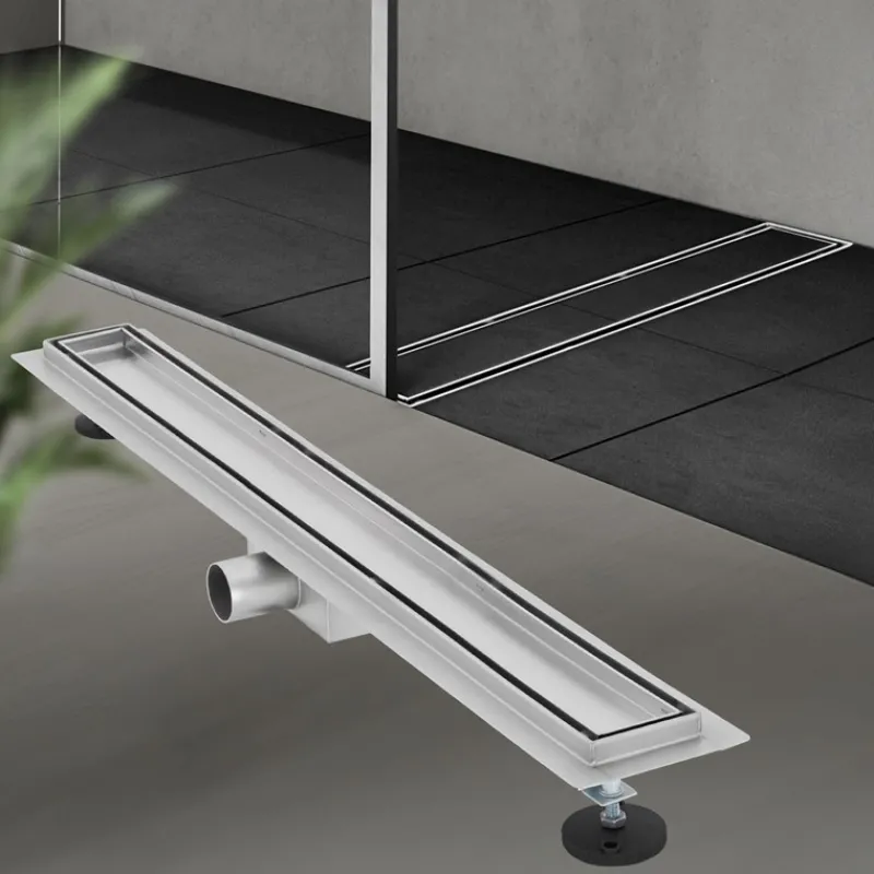 Edelstahl Duschrinne befliesbar 80 cm und Siphon Komplettset Silber flach LuxeBath-ECD Germany New