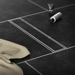 Edelstahl Duschrinne befliesbar 80 cm und Siphon Komplettset Silber flach LuxeBath-ECD Germany New