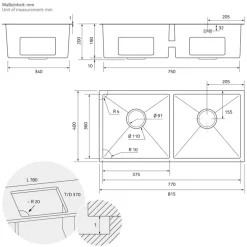 Einbauspüle mit Doppelbecken Silber Küchenspüle mit Ab- und Überlaufgarnitur aus Edelstahl ML-Design-ECD Germany Online