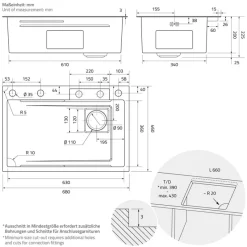 Einbauspüle mit Wasserhahn Komplett Set 8-teilig Anthrazit 68x46 cm aus Edelstahl ML-Design-ECD Germany Best