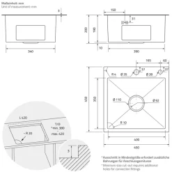 Einbauspüle 45x45 cm Anthrazit mit Ablaufgarnitur und Überlauf aus Edelstahl ML-Design-ECD Germany Best