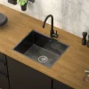 Einbauspüle 50x40 cm Anthrazit mit Ablaufgarnitur und Überlauf aus Edelstahl ML-Design-ECD Germany Hot