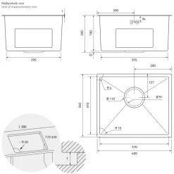Einbauspüle 34x40 cm Anthrazit mit Ablaufgarnitur und Überlauf aus Edelstahl ML-Design-ECD Germany Discount