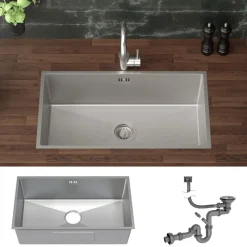 Einbauspüle 70x40 cm Silber mit Ablaufgarnitur und Überlauf aus Edelstahl ML-Design-ECD Germany Clearance