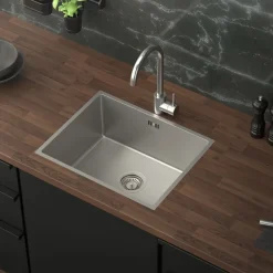 Einbauspüle 50x40 cm Silber mit Ablaufgarnitur und Überlauf aus Edelstahl ML-Design-ECD Germany New