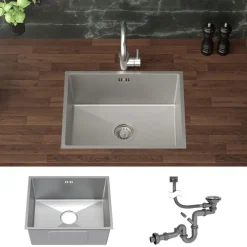 Einbauspüle 50x40 cm Silber mit Ablaufgarnitur und Überlauf aus Edelstahl ML-Design-ECD Germany New