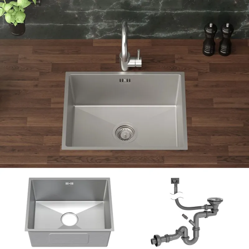 Einbauspüle 50x40 cm Silber mit Ablaufgarnitur und Überlauf aus Edelstahl ML-Design-ECD Germany New