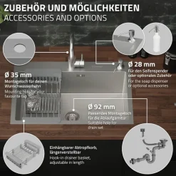 Einbauspüle 68x45 cm Silber mit Ablaufgarnitur und Seifenspender Küchenspüle aus Edelstahl ML-Design-ECD Germany Clearance