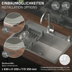 Einbauspüle 68x45 cm Silber mit Ablaufgarnitur und Seifenspender Küchenspüle aus Edelstahl ML-Design-ECD Germany Clearance