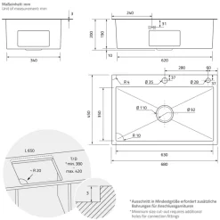 Einbauspüle 68x45 cm Silber mit Ablaufgarnitur und Seifenspender Küchenspüle aus Edelstahl ML-Design-ECD Germany Clearance