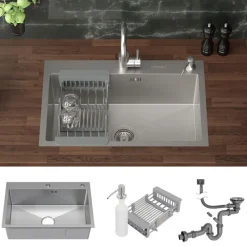 Einbauspüle 68x45 cm Silber mit Ablaufgarnitur und Seifenspender Küchenspüle aus Edelstahl ML-Design-ECD Germany Clearance