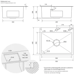 Einbauspüle 55x45 cm Silber mit Ablaufgarnitur und Seifenspender Küchenspüle aus Edelstahl ML-Design-ECD Germany Discount