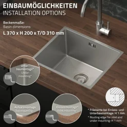 Einbauspüle 34x40 cm Silber mit Ablaufgarnitur und Überlauf aus Edelstahl ML-Design-ECD Germany Online