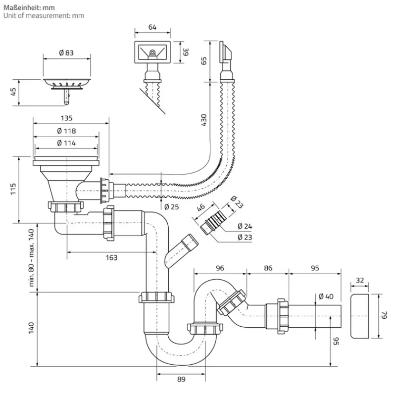 Einbauspüle 34x40 cm Silber mit Ablaufgarnitur und Überlauf aus Edelstahl ML-Design-ECD Germany Online