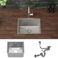 Einbauspüle 34x40 cm Silber mit Ablaufgarnitur und Überlauf aus Edelstahl ML-Design-ECD Germany Online