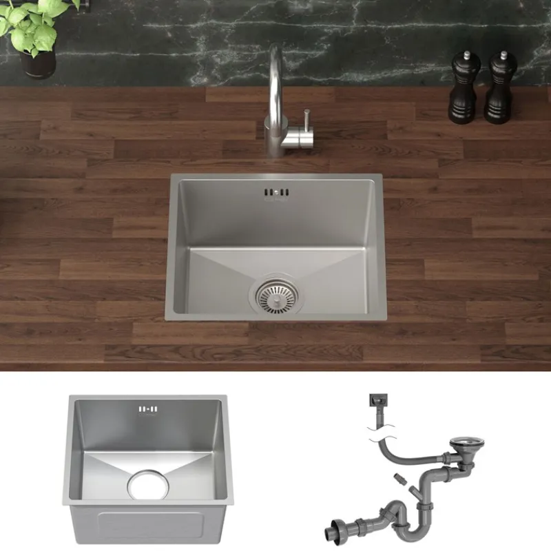 Einbauspüle 34x40 cm Silber mit Ablaufgarnitur und Überlauf aus Edelstahl ML-Design-ECD Germany Online