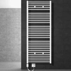 Elektrischer Badheizkörper mit Heizstab 1200W 750x1800 mm Weiß gerade mit Seitenanschluss LuxeBath-ECD Germany Online