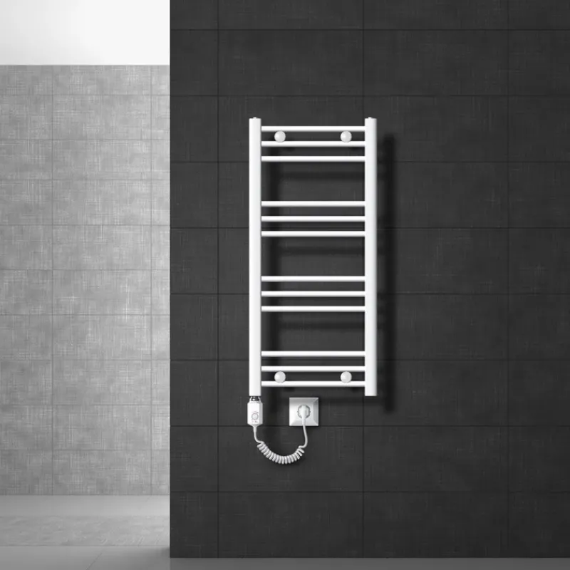 Elektrischer Badheizkörper mit Heizstab 300W 400x800 mm Weiß gebogen mit Seitenanschluss LuxeBath-ECD Germany Sale