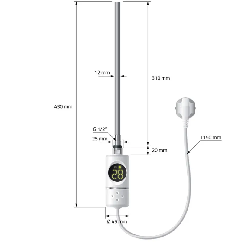 Elektrischer Badheizkörper mit Heizstab 300W 400x800 mm Weiß gebogen mit Seitenanschluss LuxeBath-ECD Germany Sale