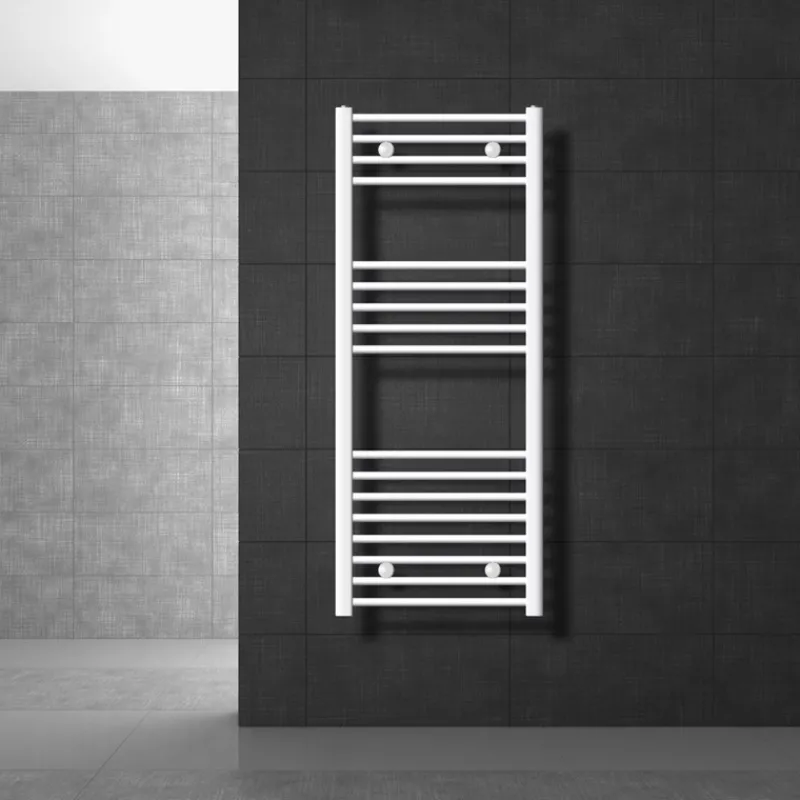 Elektrischer Badheizkörper mit Heizstab 900W 500x1200 mm Weiß gebogen mit Seitenanschluss & Thermostat Digitalanzeige LuxeBath-ECD Germany New