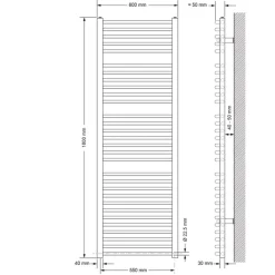 Elektrischer Badheizkörper mit Heizstab 900W 600x1800 mm Weiß gebogen Seitenanschluss LuxeBath-ECD Germany Best