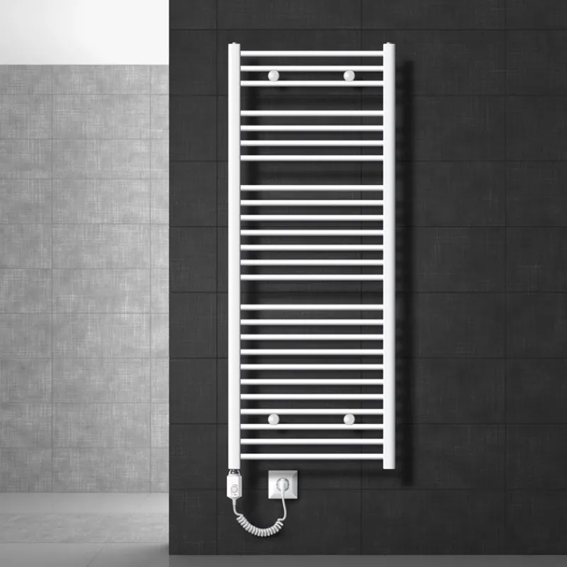 Elektrischer Badheizkörper mit Heizstab 900W 600x1500 mm Weiß gebogen mit Seitenanschluss LuxeBath-ECD Germany Outlet