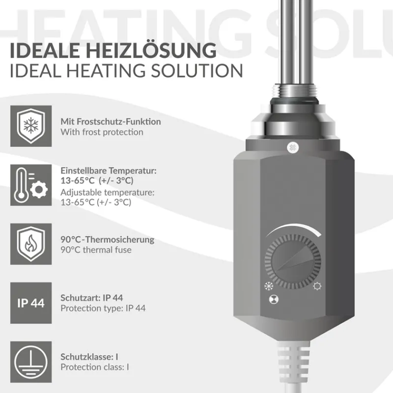 Elektrischer Badheizkörper mit Heizstab 900W 600x1500 mm Anthrazit gerade mit Seitenanschluss LuxeBath-ECD Germany Sale