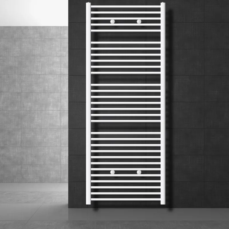 Elektrischer Badheizkörper mit Heizstab 900W 750x1800 mm Weiß gerade Seitenanschluss & Thermostat Digitalanzeige LuxeBath-ECD Germany Best