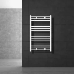 Elektrischer Badheizkörper mit Heizstab 300W 600x800 mm Weiß gebogen Seitenanschluss & Thermostat Digitalanzeige LuxeBath-ECD Germany Sale