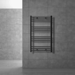 Elektrischer Badheizkörper mit Heizstab 600W 600x800 mm Weiß gerade Seitenanschluss & Thermostat Digitalanzeige LuxeBath-ECD Germany Clearance