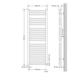 Elektrischer Badheizkörper mit Heizstab 900W 500x1500 mm Weiß gebogen mit Seitenanschluss & Thermostat Digitalanzeige LuxeBath-ECD Germany Hot