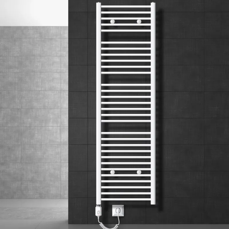 Elektrischer Badheizkörper mit Heizstab 900W 500x1800 mm Weiß gebogen mit Seitenanschluss LuxeBath-ECD Germany Clearance