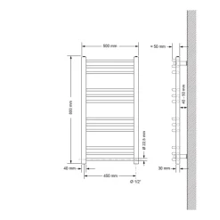 Elektrischer Badheizkörper mit Heizstab 300W 500x800 mm Weiß gebogen Seitenanschluss & Thermostat LuxeBath-ECD Germany Online