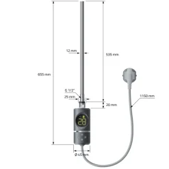 Elektrischer Badheizkörper mit Heizstab 600W 300x800 mm Anthrazit gerade mit Seitenanschluss LuxeBath-ECD Germany Sale