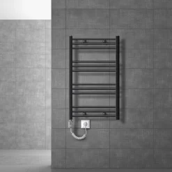 Elektrischer Badheizkörper mit Heizstab 300W 600x800 mm Anthrazit gerade mit Seitenanschluss LuxeBath-ECD Germany Outlet