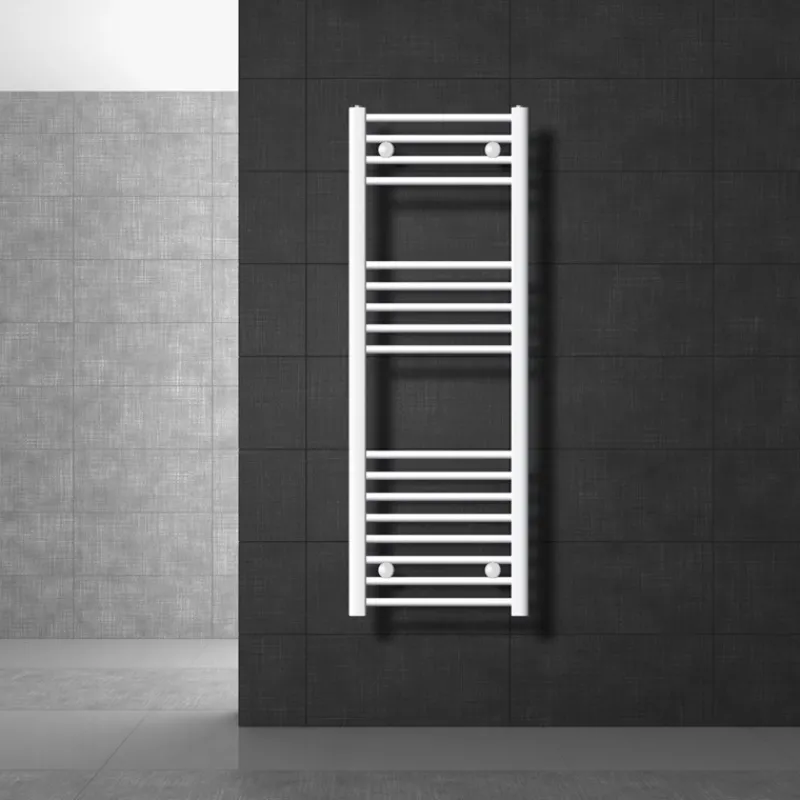 Elektrischer Badheizkörper mit Heizstab 1200W 400x1200 mm Weiß gebogen Seitenanschluss & Thermostat Digitalanzeige LuxeBath-ECD Germany Sale