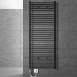 Elektrischer Badheizkörper mit Heizstab 1200W 750x1800 mm Anthrazit gerade mit Seitenanschluss LuxeBath-ECD Germany Clearance