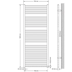 Elektrischer Badheizkörper mit Heizstab 1200W 750x1800 mm Anthrazit gerade mit Seitenanschluss LuxeBath-ECD Germany Clearance
