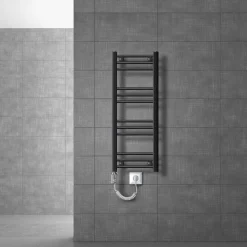 Elektrischer Badheizkörper mit Heizstab 300W 300x800 mm Anthrazit gerade mit Seitenanschluss LuxeBath-ECD Germany Outlet