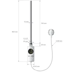 Elektrischer Badheizkörper mit Heizstab 900W 400x1200 mm Weiß gerade Seitenanschluss & Thermostat Digitalanzeige LuxeBath-ECD Germany Online