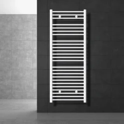 Elektrischer Badheizkörper mit Heizstab 1200W 600x1500 mm Weiß gerade Seitenanschluss & Thermostat Digitalanzeige LuxeBath-ECD Germany New