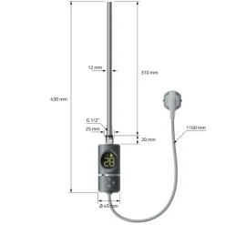Elektrischer Badheizkörper mit Heizstab 300W 400x800 mm Anthrazit gebogen mit Seitenanschluss LuxeBath-ECD Germany