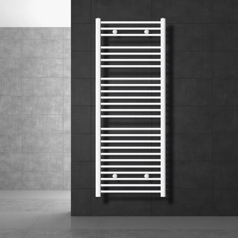 Elektrischer Badheizkörper mit Heizstab 1200W 600x1500 mm Weiß gebogen Seitenanschluss & Thermostat Digitalanzeige LuxeBath-ECD Germany Best