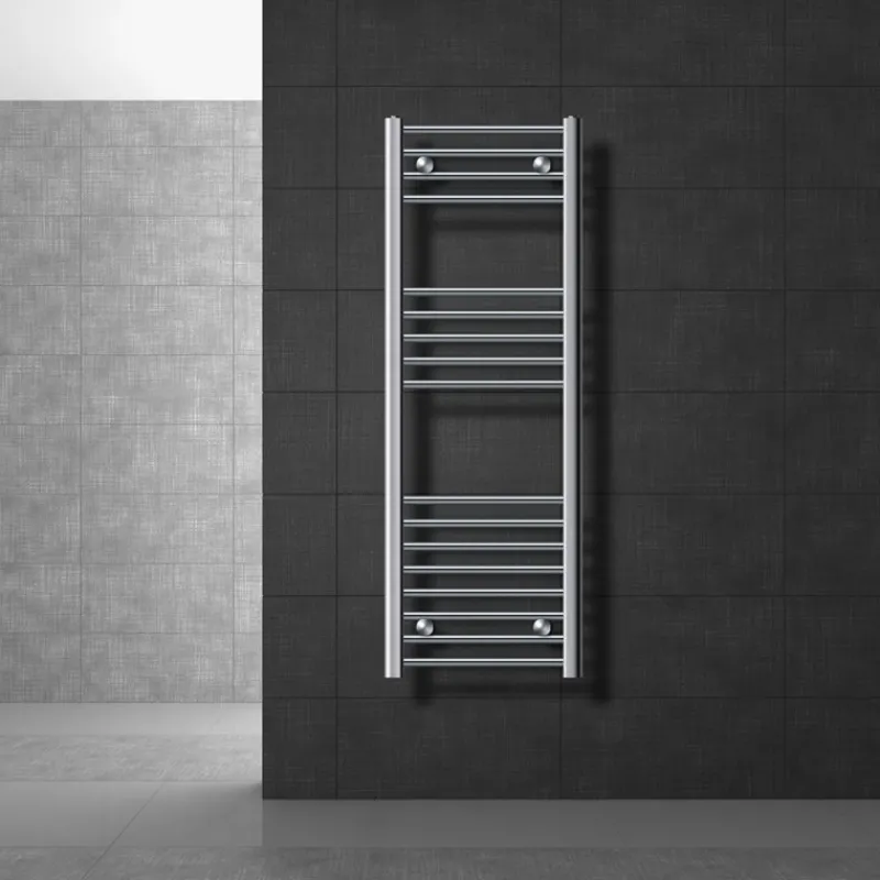 Elektrischer Badheizkörper mit Heizstab 1200W 400x1200 mm Chrome gerade Seitenanschluss & Thermostat Digitalanzeige LuxeBath-ECD Germany Hot