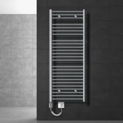 Elektrischer Badheizkörper mit Heizstab 1200W 600x1500 mm Chrome gerade mit Seitenanschluss LuxeBath-ECD Germany Outlet