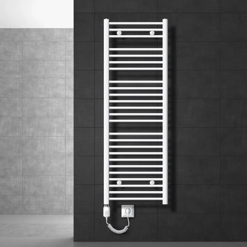 Elektrischer Badheizkörper mit Heizstab 1200W 500x1500 mm Weiß gebogen mit Seitenanschluss LuxeBath-ECD Germany Best