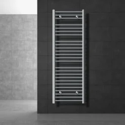 Elektrischer Badheizkörper mit Heizstab 1200W 500x1500 mm Chrome gebogen mit Seitenanschluss & Thermostat Digitalanzeige LuxeBath-ECD Germany Best