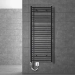 Elektrischer Badheizkörper mit Heizstab 1200W 600x1500 mm Anthrazit gerade mit Seitenanschluss-ECD Germany Best