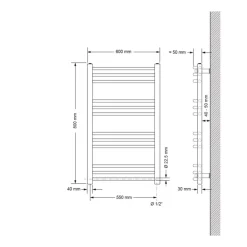 Elektrischer Badheizkörper mit Heizstab 300W 600x800 mm Weiß gebogen mit Seitenanschluss LuxeBath-ECD Germany Outlet