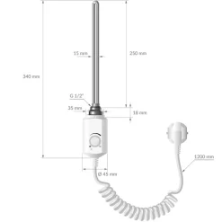 Elektrischer Badheizkörper mit Heizstab 300W 500x800 mm Weiß gerade mit Seitenanschluss LuxeBath-ECD Germany Online